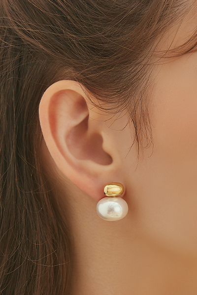 金豆懸吊珍珠。鋼針耳環