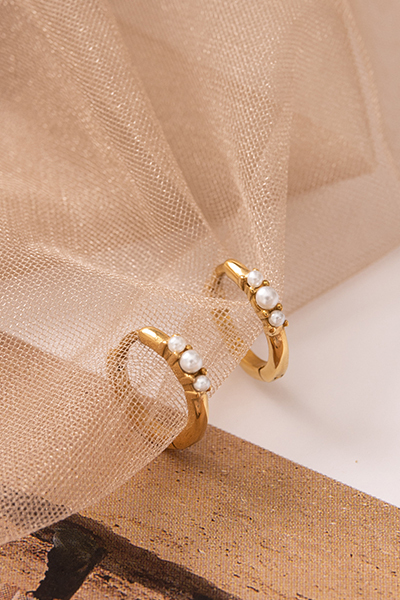 迷你珍珠圈型。鋼針耳環(金)