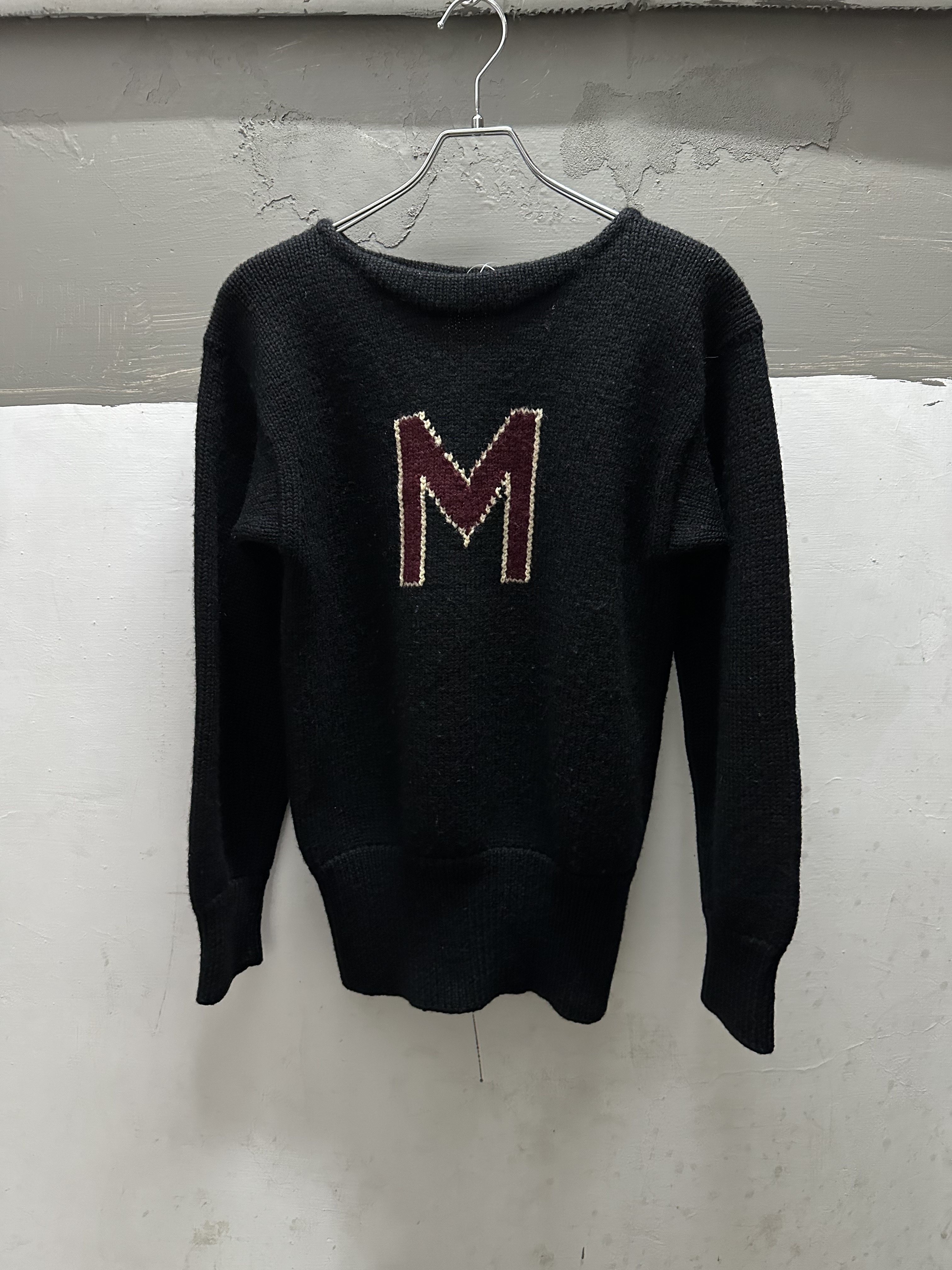 50s Letterman Knit Black Sweater