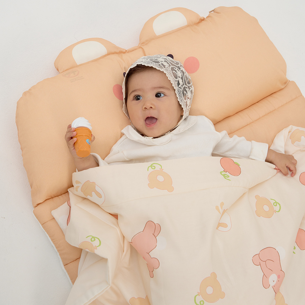 Milo&Gabby美國 三合一雙面_超透氣莫代爾5cm加厚床墊午睡袋組(附防塵袋)70x110cm｜Sandy小熊