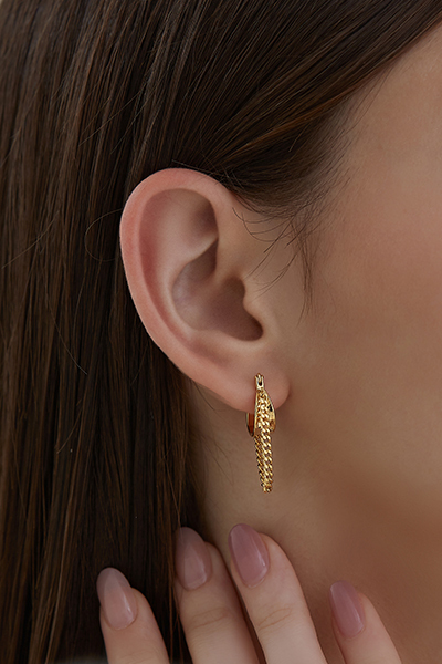 個性耳圈流蘇。夾式耳環(金)