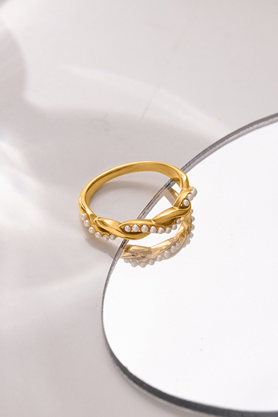 編織麻花珍珠戒指