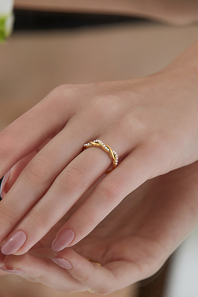 編織麻花珍珠戒指