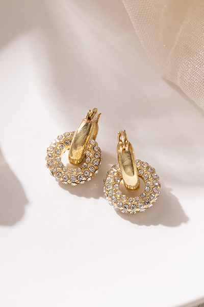 幾何圓圈鋯石。針式耳環