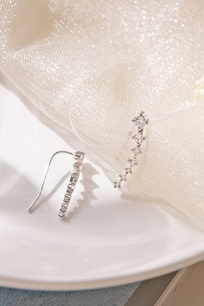 質感排列鋯石。針式耳環