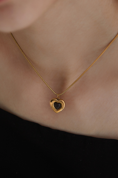 質感黑色心型項鍊