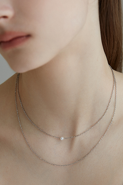 極簡珍珠雙層鎖骨鍊(銀)