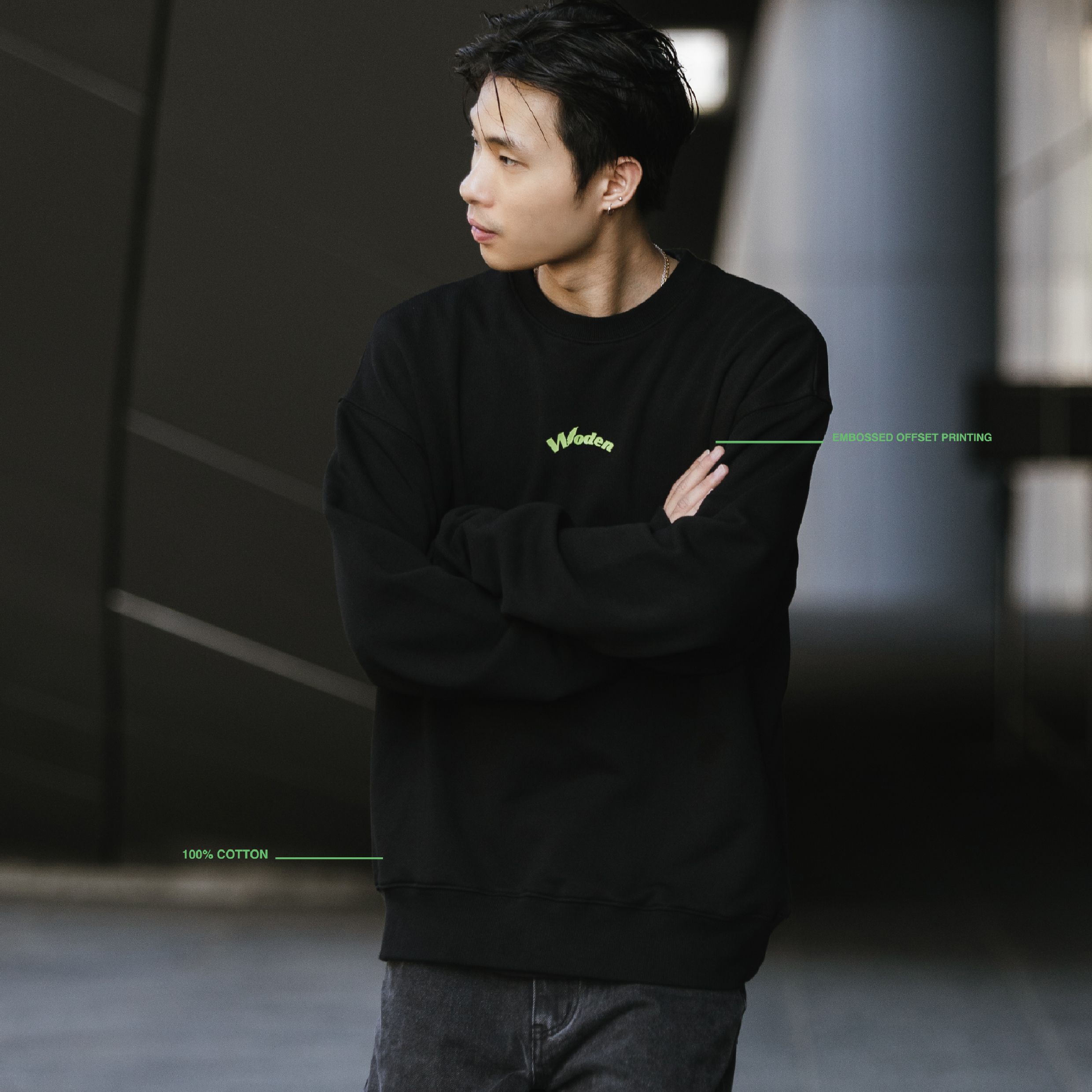 WODEN® Embossed Offset Printing Sweatshirt 壓花大學Tee