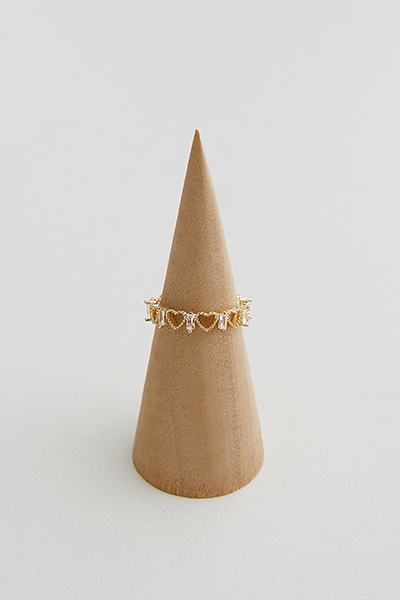 鏤空心型鋯石交錯可調式戒指