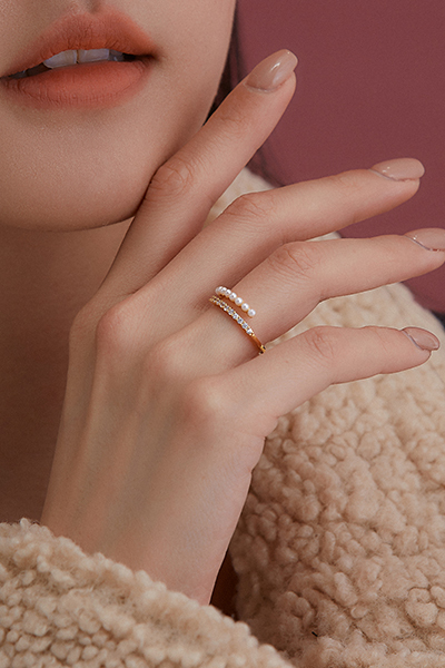 上下交錯感可調式戒指(金)