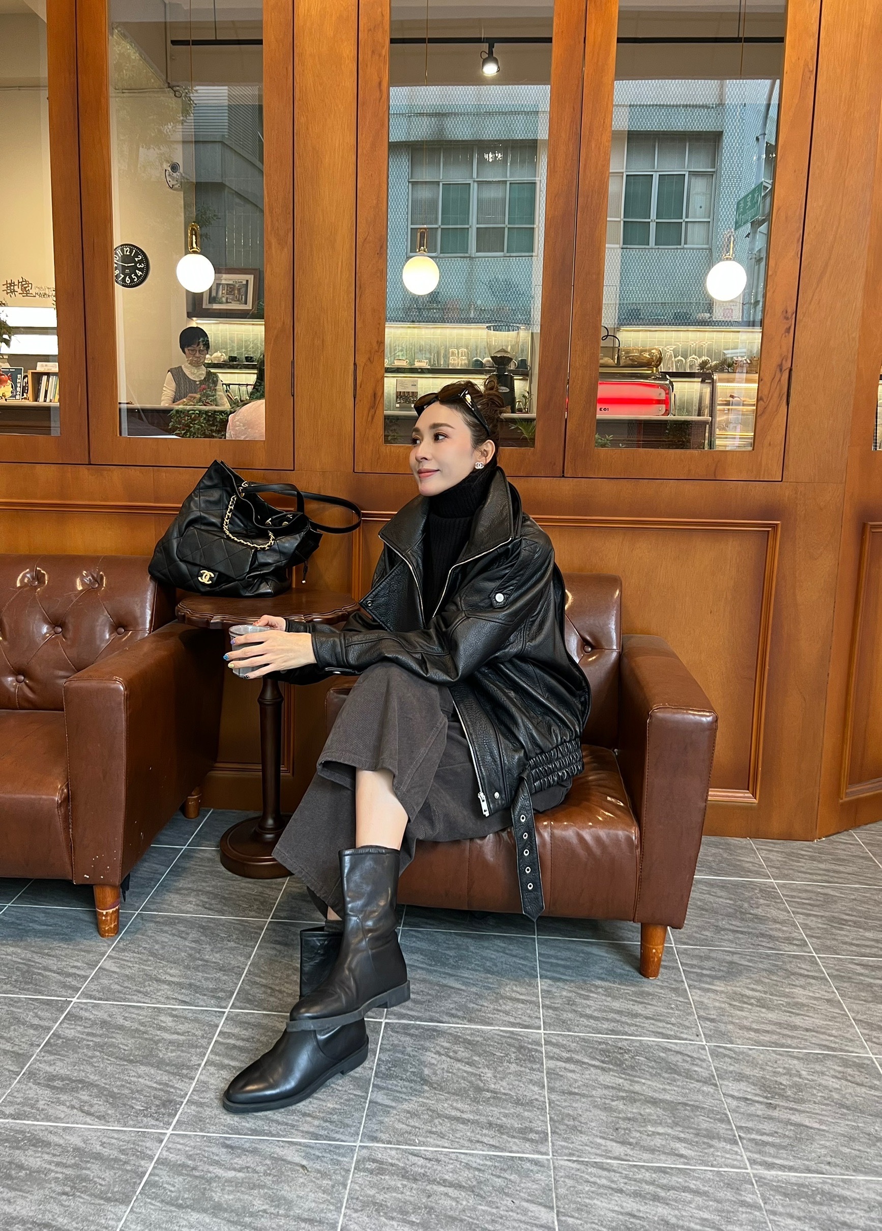 聖羅蘭風小羊皮騎士外套