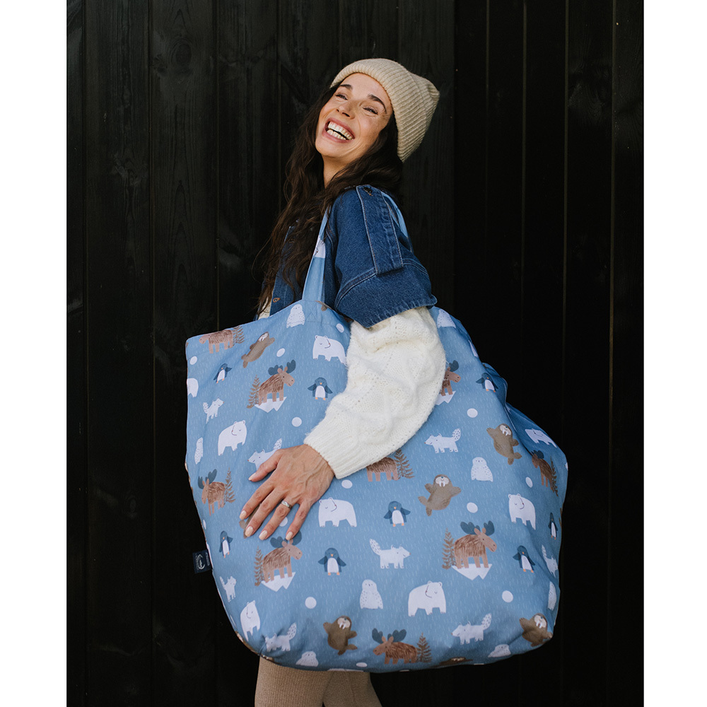 La Millou波蘭 Feeria 多功能時尚媽媽購物袋_特大號｜北極好朋友(藍底)