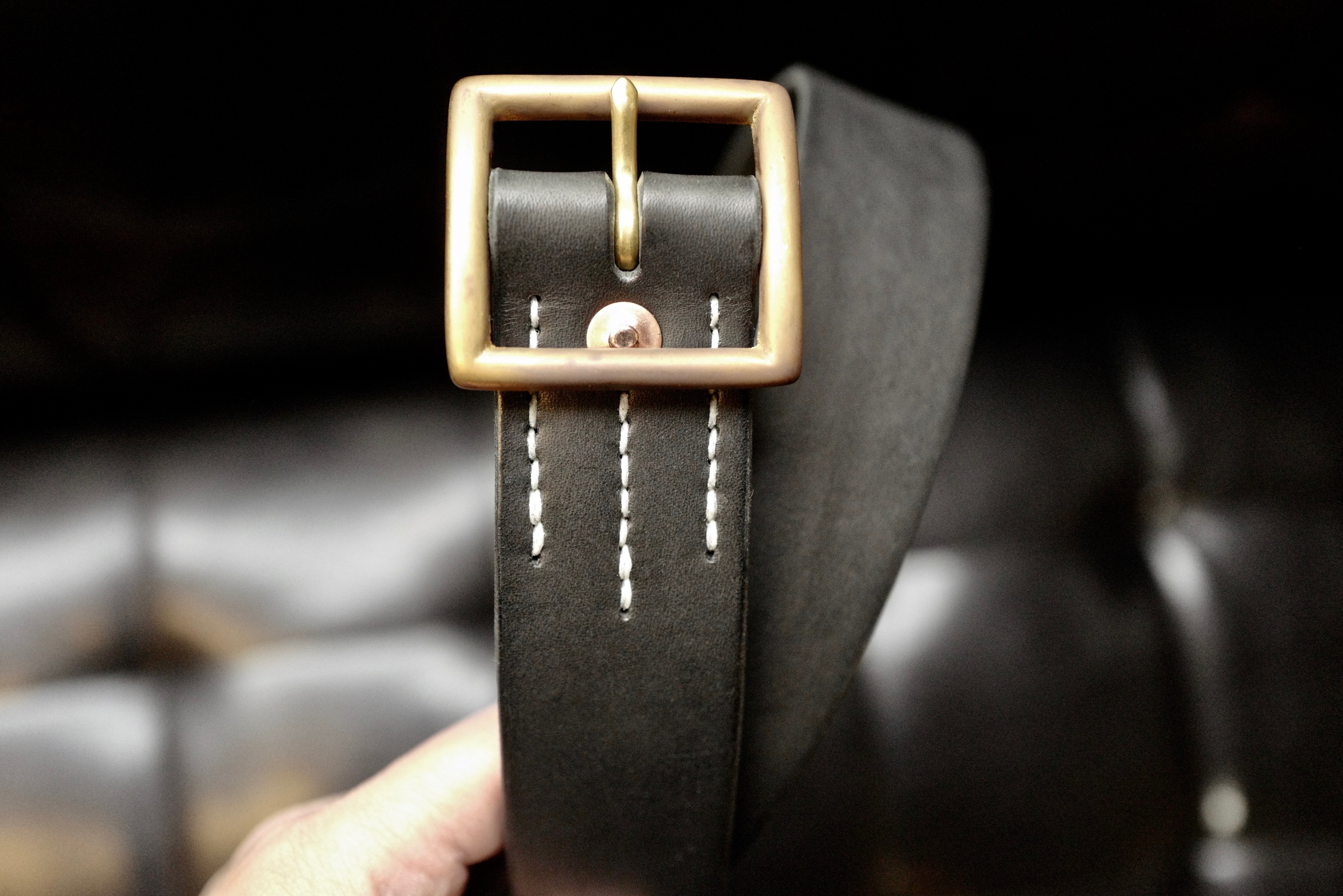 『Faith』S.F.K 經典植鞣革透染蠟面黑公牛背皮皮帶 (XS-XXL) / Waxed black belt 須事先詢問現貨數量