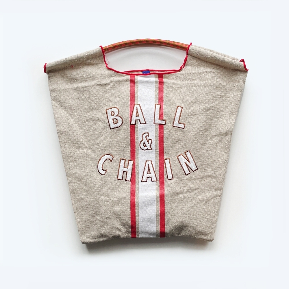 Ball＆Chain 刺繡環保購物袋 M號 - 白/紅 (30101905)