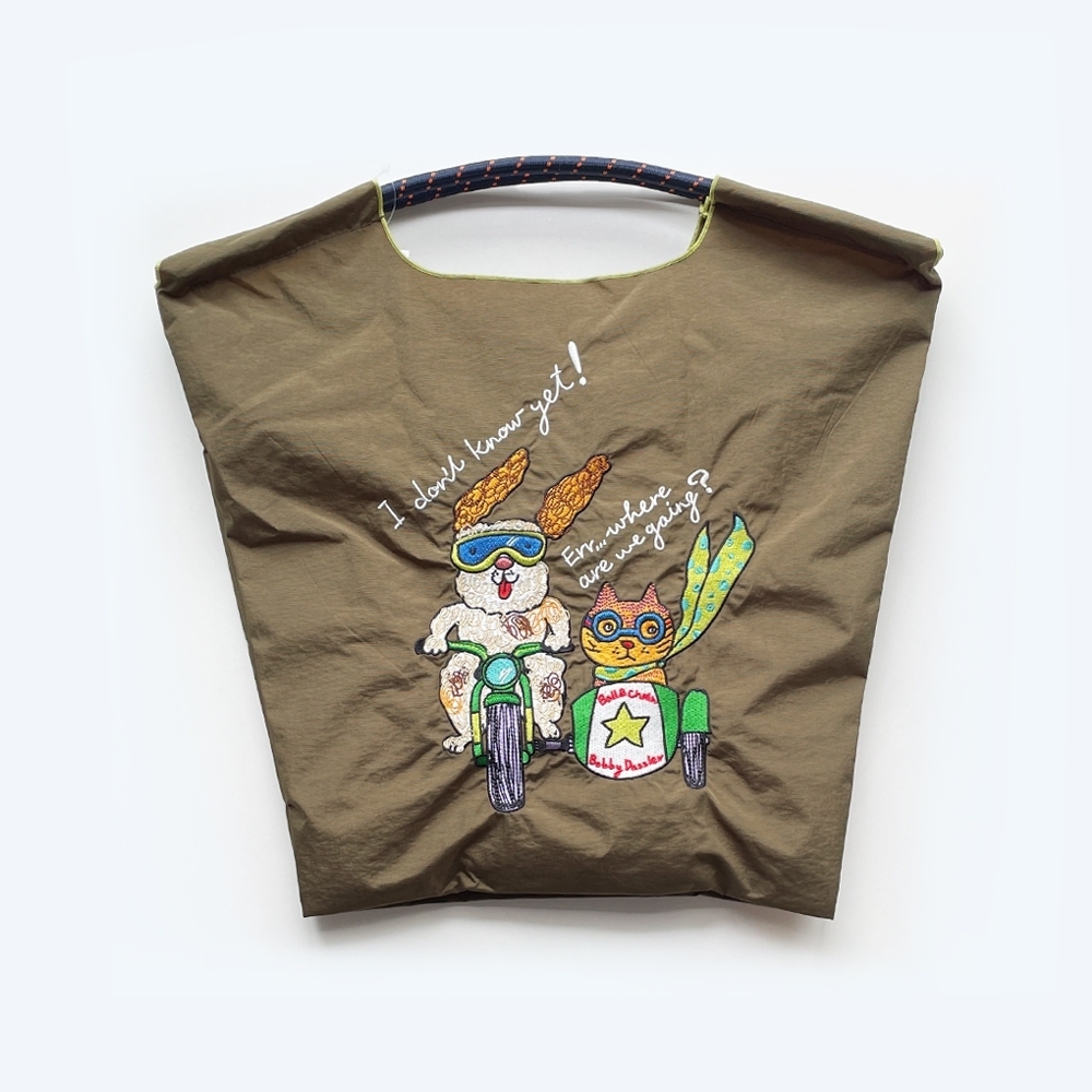 Ball＆Chain 刺繡環保購物袋 M號 - 橄欖綠 (32200413)