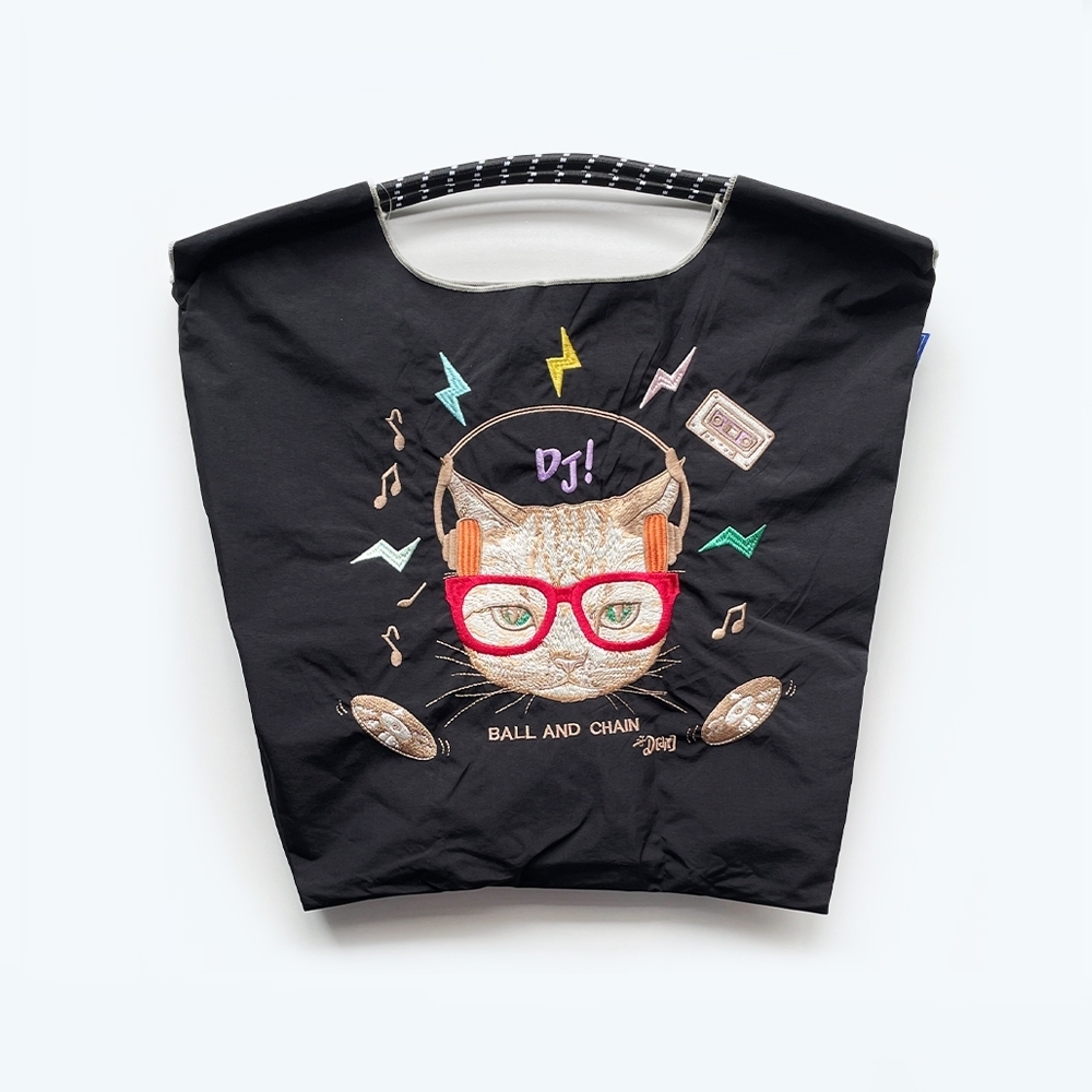 Ball＆Chain 刺繡環保購物袋 M號 - 黑 (31300601)