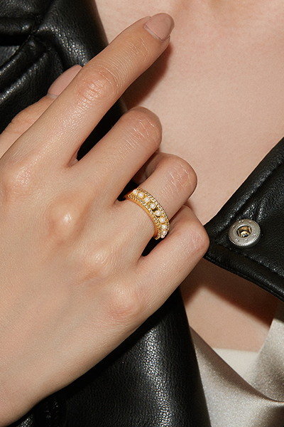 閃耀珍珠可調式戒指(金)