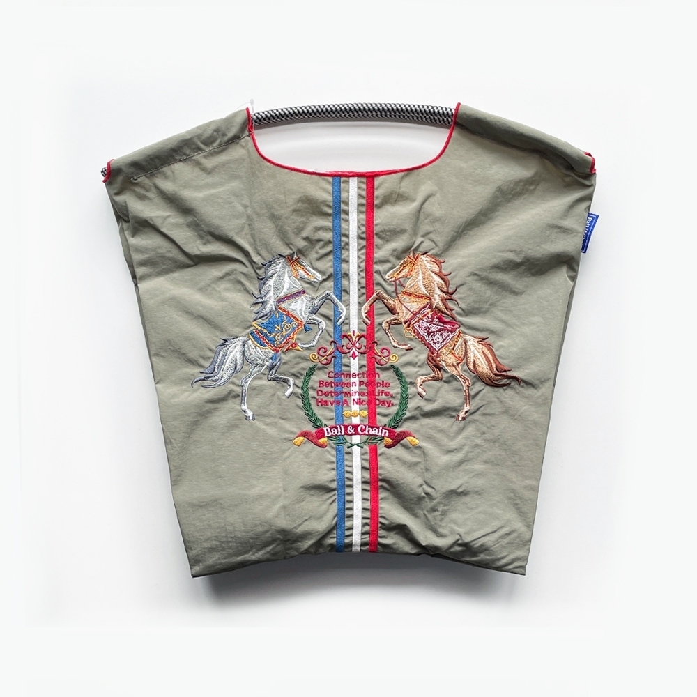 Ball＆Chain 刺繡環保購物袋 M號 - 淺灰 (30102411)