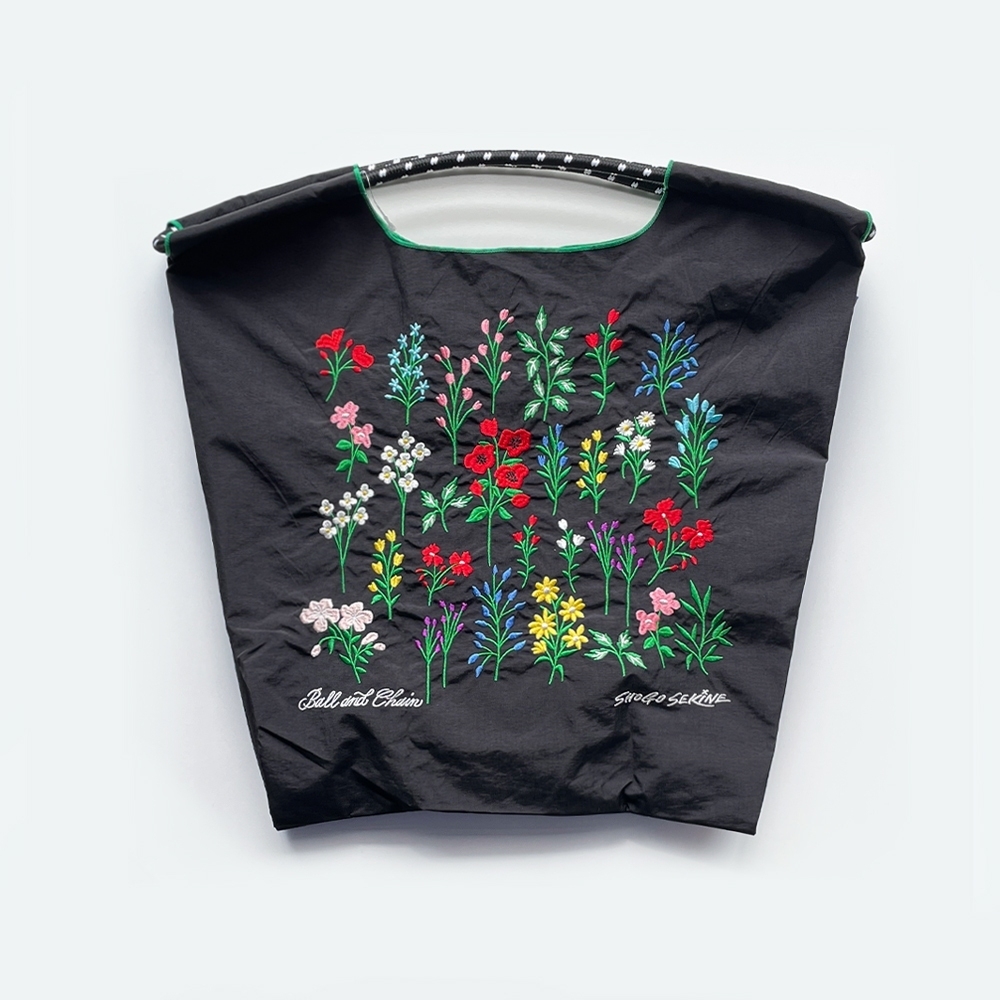 Ball＆Chain 刺繡環保購物袋 M號 - 黑 (32300201)