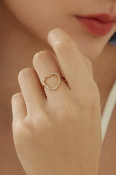 鑲嵌鋯石愛心可調式戒指