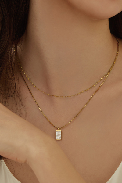 方形貝殼雙層項鍊