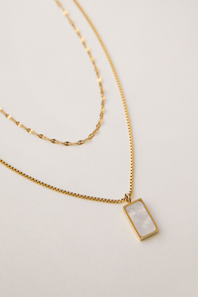 方形貝殼雙層項鍊