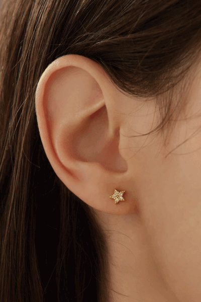 迷你亮鑽星月。銀針耳環