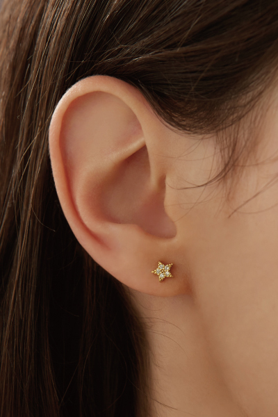 迷你亮鑽星月。銀針耳環