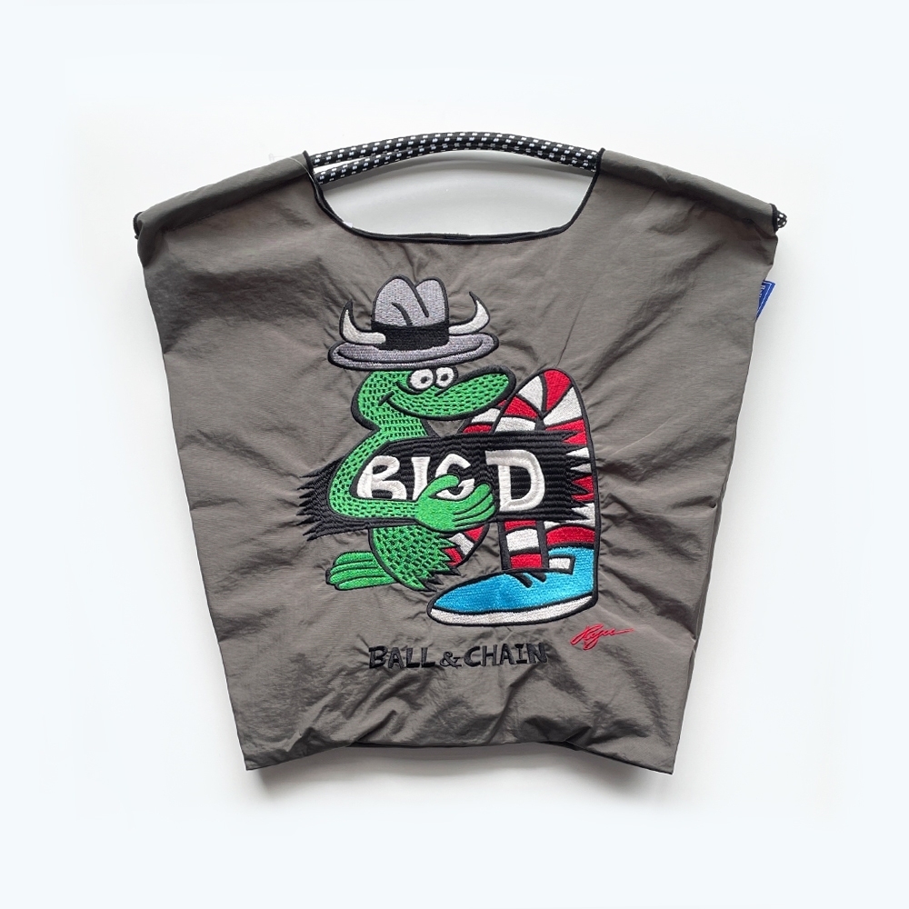 Ball＆Chain 刺繡環保購物袋 M號 - 灰 (31400461)