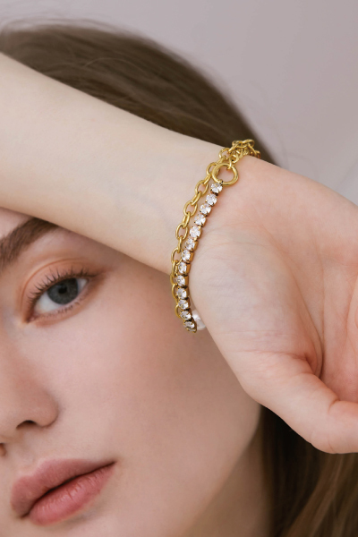 扭轉鋯石珍珠雙層手鍊