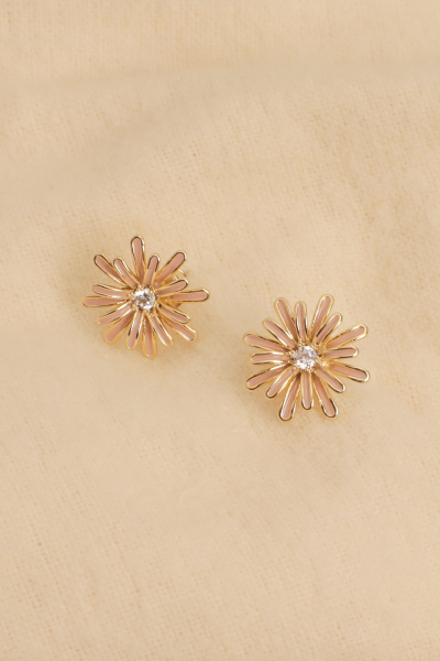 優雅畫釉小花。銀針耳環