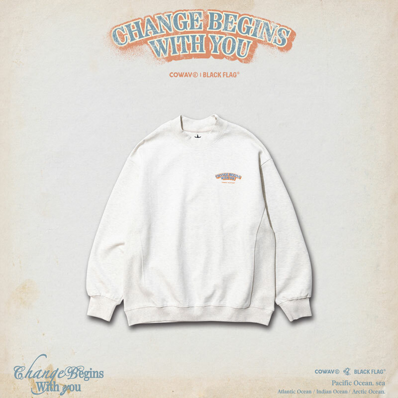 黑旗 BLACK FLAG x COWAVE JBF24T016-GY SLOGANS SWEATSHIRT 大學T (灰色)【JBF24T016】