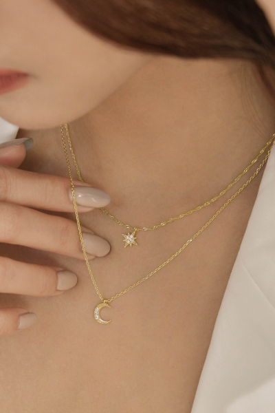 鋯石星芒月亮雙層項鍊