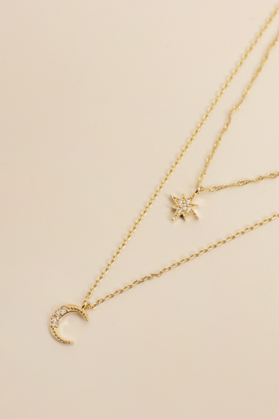 鋯石星芒月亮雙層項鍊