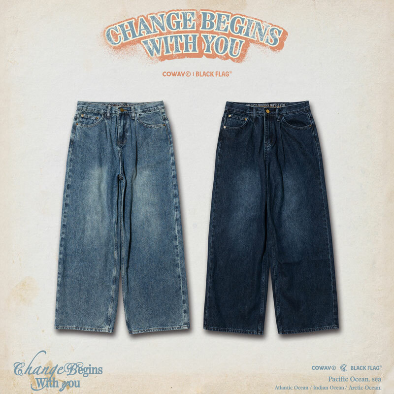 黑旗 BLACK FLAG x COWAVE BAGGY JEANS 水洗刷色 丹寧長褲【JBF24P013】