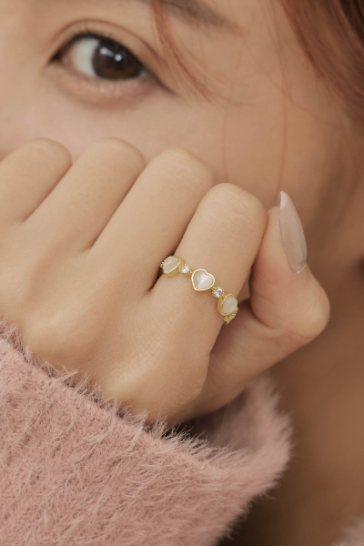 愛心貓眼可調式戒指(金)