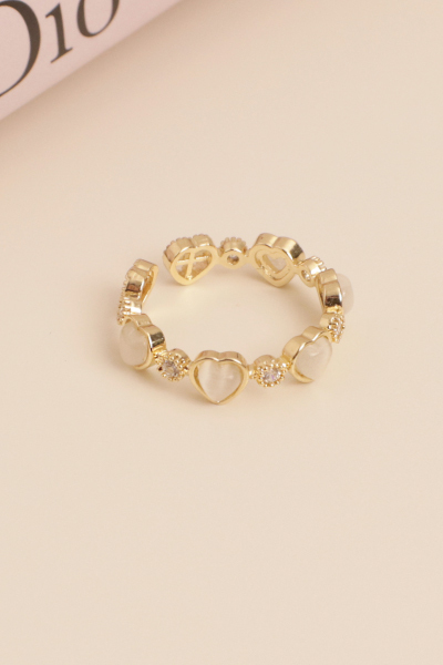 愛心貓眼可調式戒指(金)