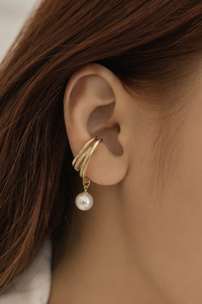 鑲鑽垂墜珍珠耳骨夾(單支)