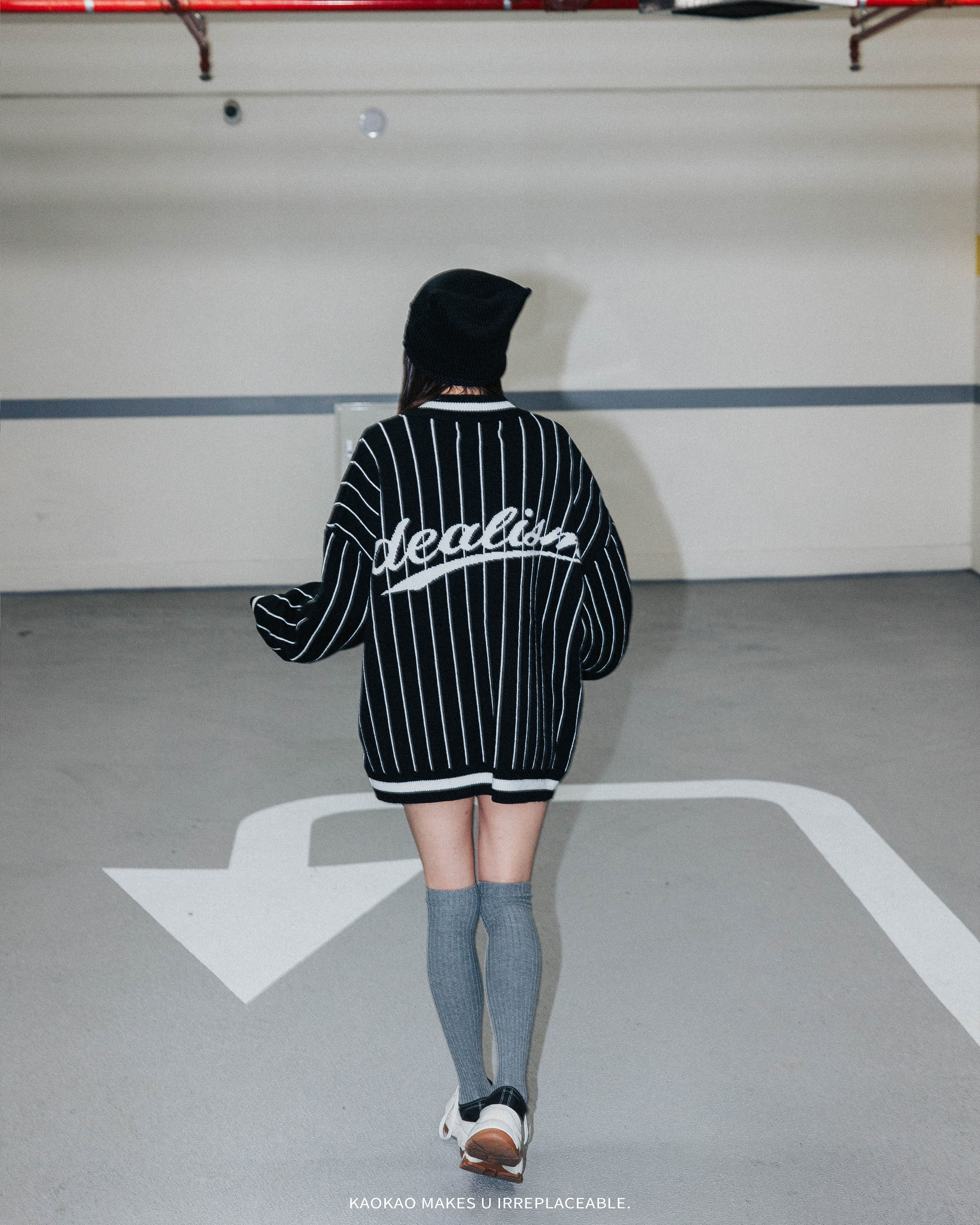 idealism Knitted Letterman 黑色 美式風格 直條紋 針織棒球外套【ID24029-BK】