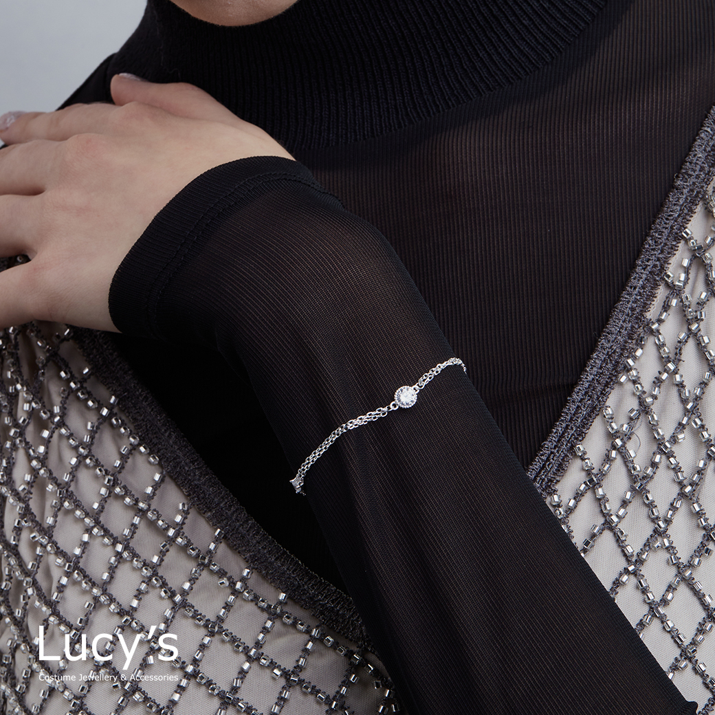 925純銀 單鑽愛心 雙層手鍊 (121002)