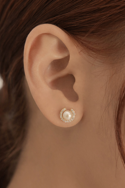 環繞鋯石珍珠。銀針耳環