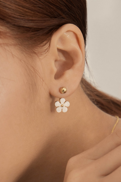 質感貝殼小花。銀針耳環