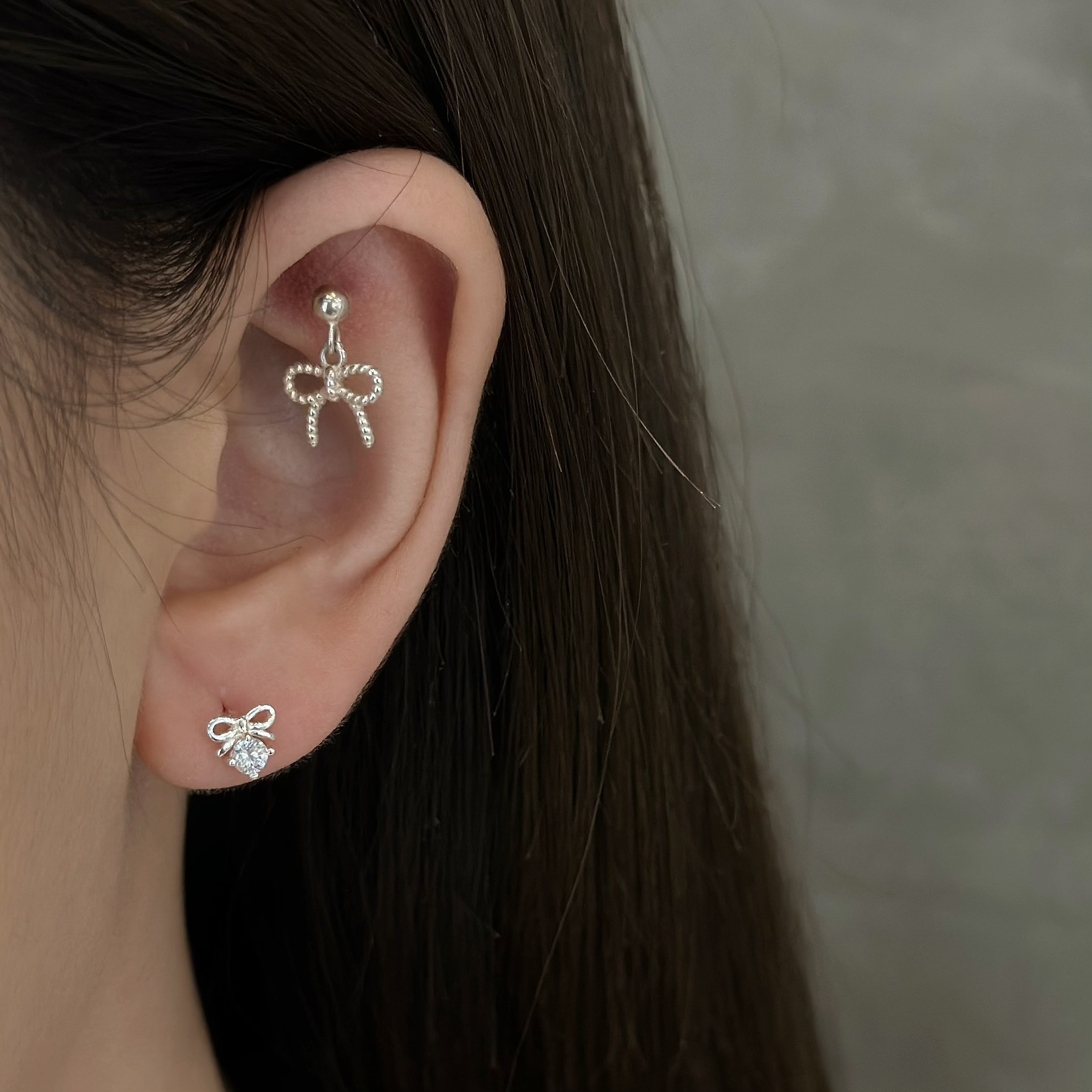 802蝴蝶結單鑽純銀耳針