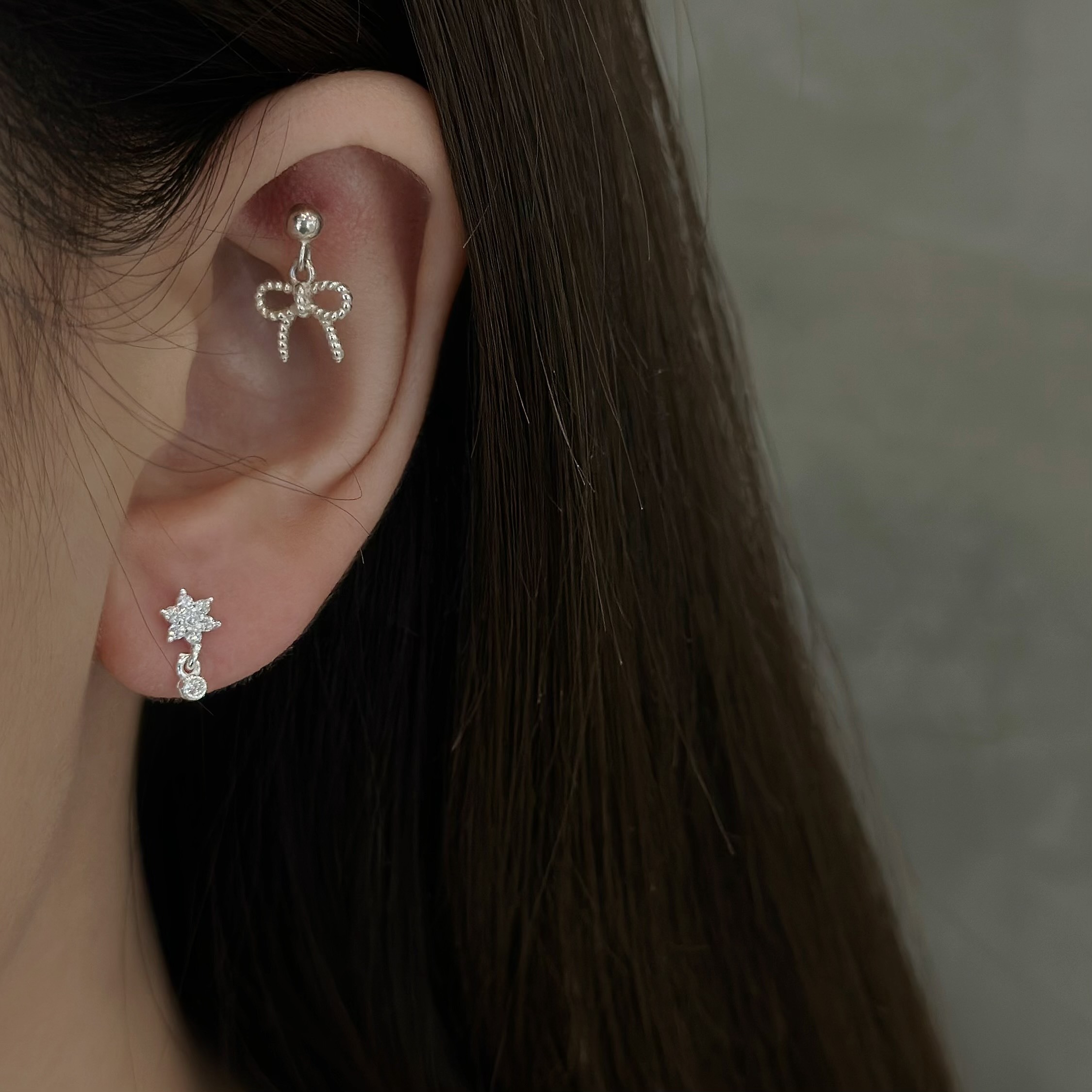 803滿鑽星星垂頭純銀耳針
