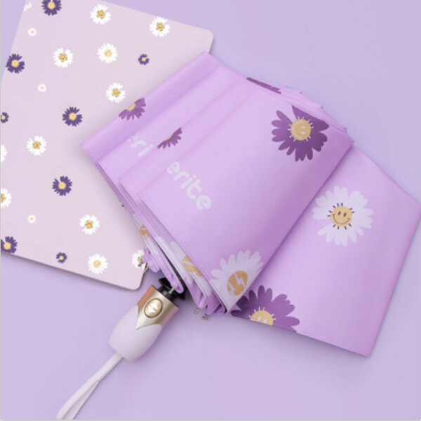 【特價品】8骨小雛菊三折雨傘顏色【自動  紫色】