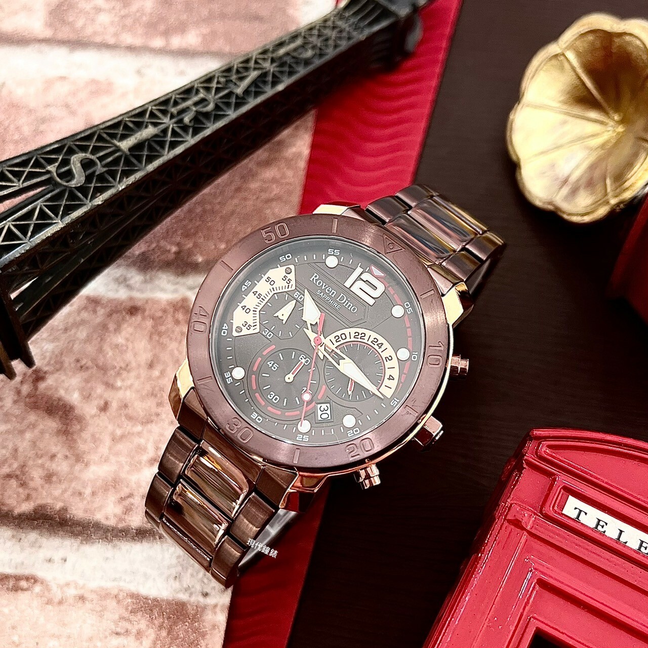 【Roven Dino】疾速賽車風格計時腕錶RD6104BR 43mm 現代鐘錶