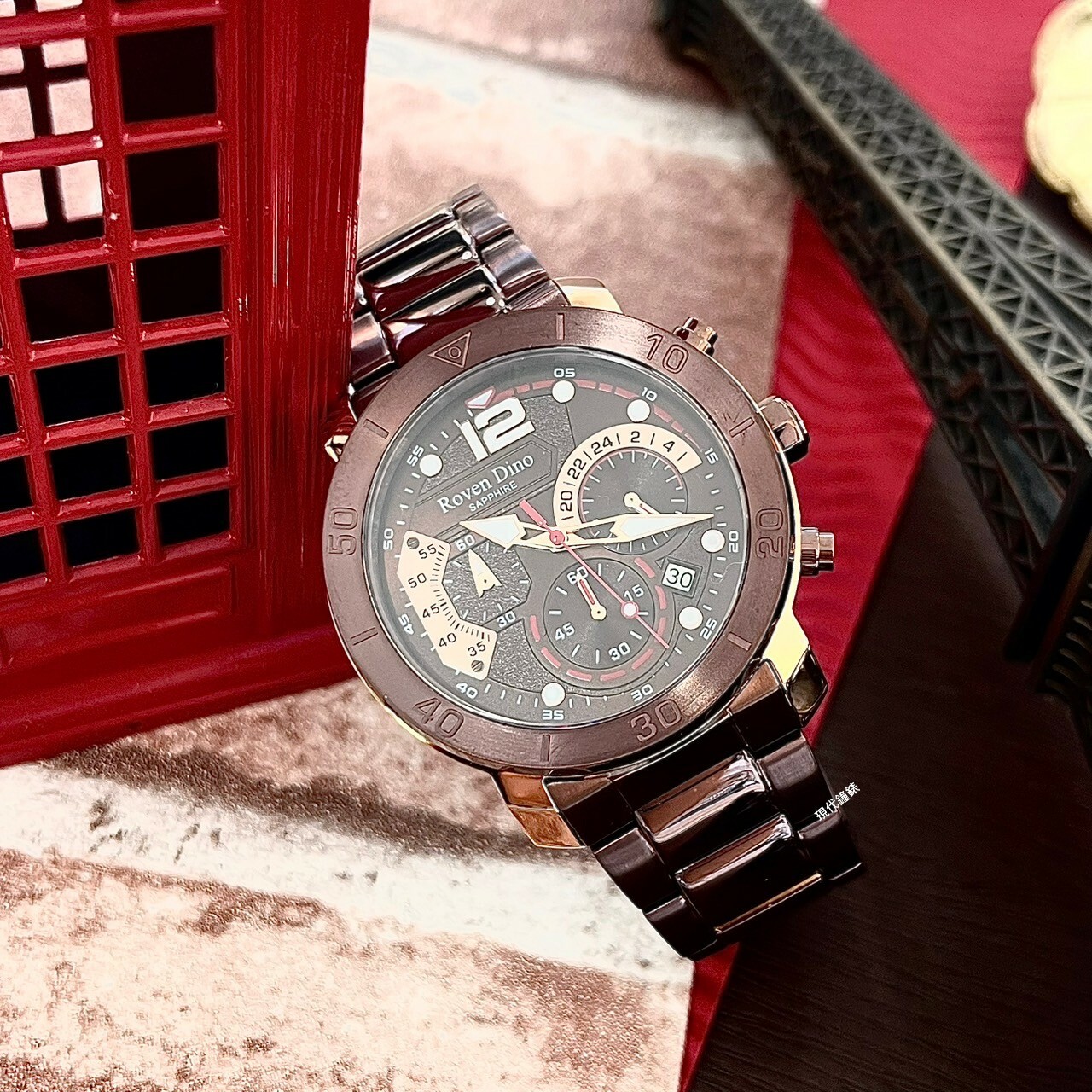 【Roven Dino】疾速賽車風格計時腕錶RD6104BR 43mm 現代鐘錶