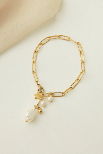 珍珠星型垂墜串接手鍊