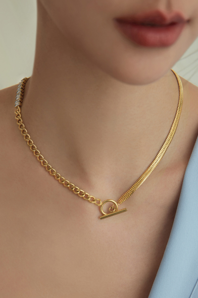 鋯石蛇紋T扣鎖骨鍊