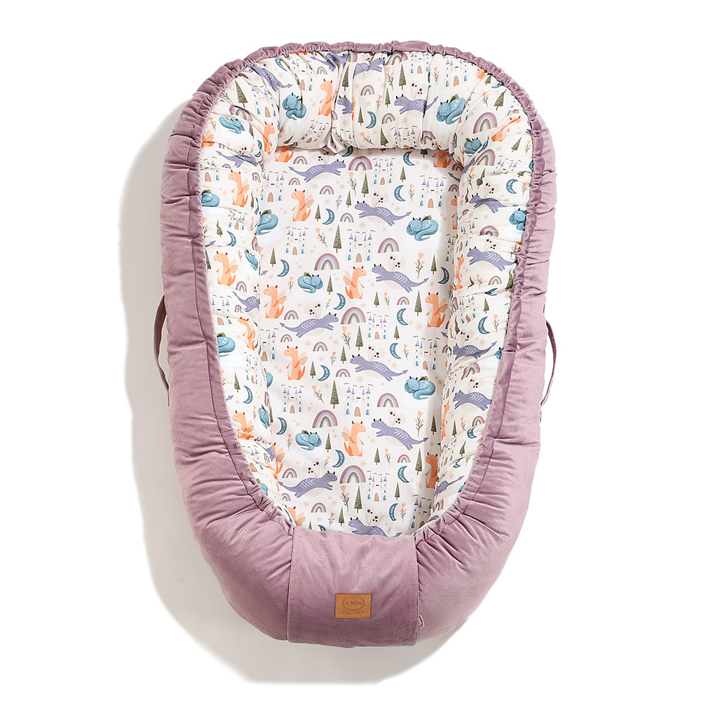 La Millou波蘭 Velvet 頂級棉柔嬰兒睡窩(鋪棉版)｜肚肚胖火龍｜舒柔灰紅